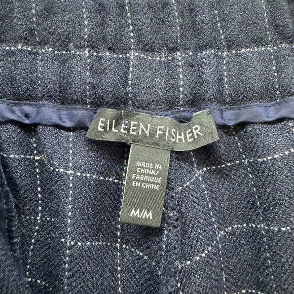 Eileen Fisher Pants Womens M Blue Checked Tussah Silk Straight Tapered Pocket - Picture 2 of 14